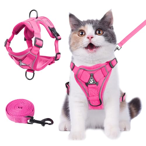 cat Chest Harness and Leash (rose red / M:6.6-9.9lb)