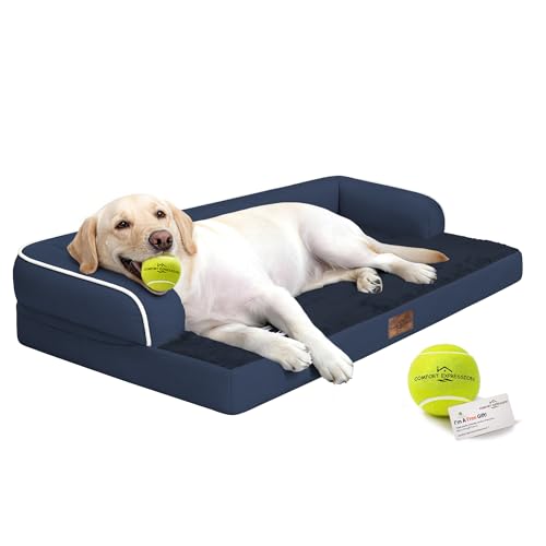 Waterproof XXL Dog Bed with Bolster for Extra Large Dogs (Navy Blue / 45"L x 35"W x 8"Th)