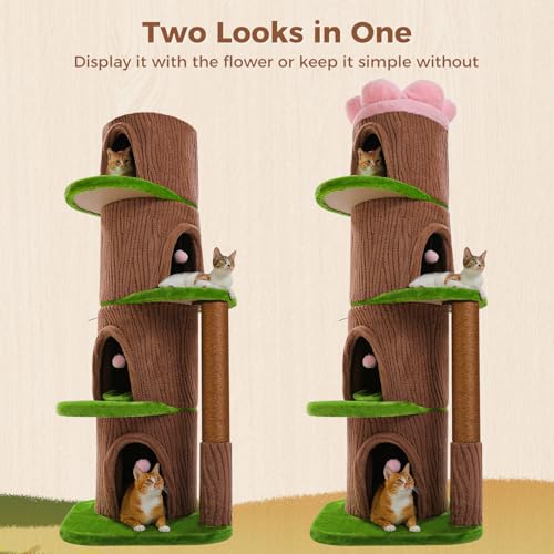 68.5" Forest Cat Tree Tower with 4 Condos & Flower Top Bed (Brown / 69" Forest Cat Tree)