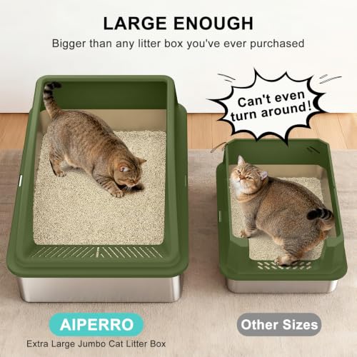 Stainless Steel Litter Box Extra Large for Big Cats and Multi (Olive Green / XXX-Large)