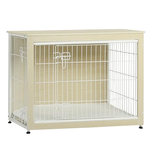 38.5" XL Dog Crate Furniture with Cushion (White Oak / 38.5"L x 25.6"W x 26.8"H)