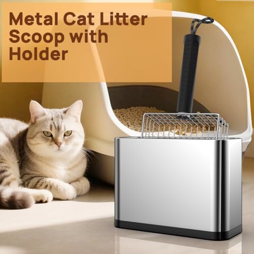 Heavy Duty Stainless Steel Cat Litter Scoop with Holder