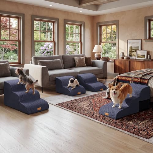 High Density Extended Foam Dog Ramp&Steps 3 Tiers (Blue / 33.1*15.7*15.7)