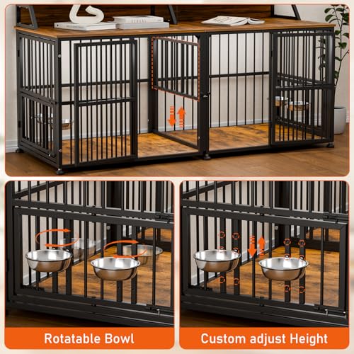 XXL Dog Crate Furniture for 2 Dogs (Rustic Brown & Black / Extra Extra Large Size: 72 x 28.7 x 36.8 inch)