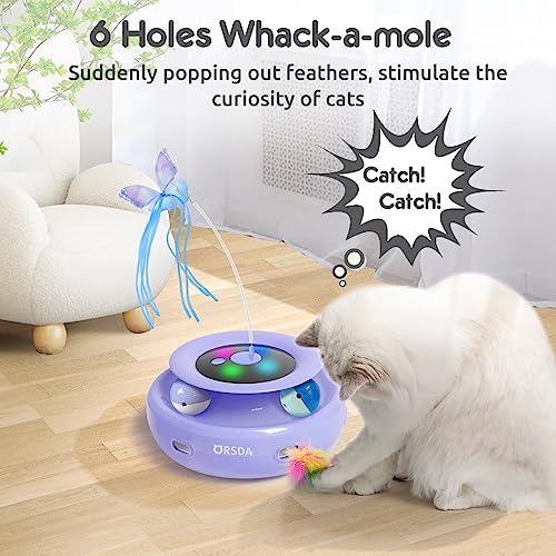 Cat Toy, 3-in-1 Automatic Interactive Electronic Moving Ambush Feather, Fluttering Butterfly, Track Balls, USB Rechargeable Powered Smart Indoor Exercise Kicker (Purple)