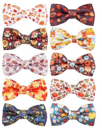 10 Pack Fall Dog Bowties for Large Dogs Sliding on Collar (M/L)