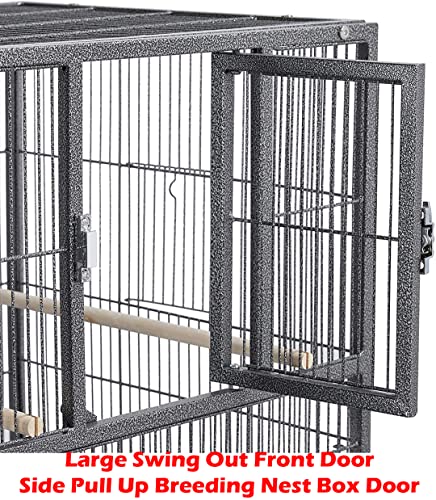 Double Stackable Sturdy Wrought Iron Center Divided Side Nesting Box Doors Breeder Breeding Bird Flight Double Rolling Cage for Aviaries Canaries Cockatiels Lovebirds Finches Budgies Small Parrots (Black Vein)