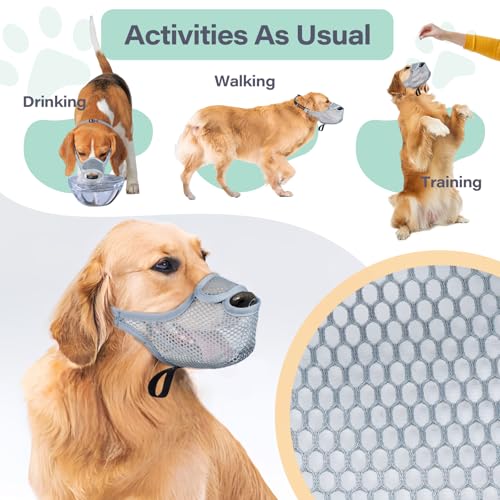 Mesh Dog Muzzle for Large Medium Small Dogs with Front Opening (Grey / M)