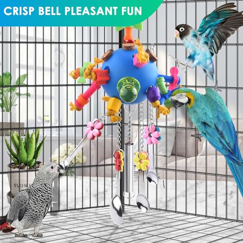 Bird Toys Parrot Pull Spoons Colorful Acrylic Stick Toys Bird Chew Toys for Amazon Parrot (Blue ball)