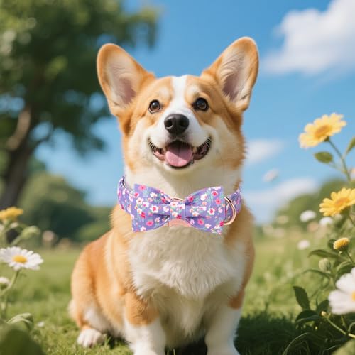 Cartoon Dog Collar with Bow Spring Summer Collar with Mutiflower for Small Medium Large Boys Girls Dogs (X-Large / Multiflora bow)