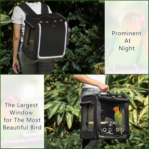 Bird Carrier with Seat Belt for Car Travel (13.5"L x 10.0"W x 15.5"H / Black)