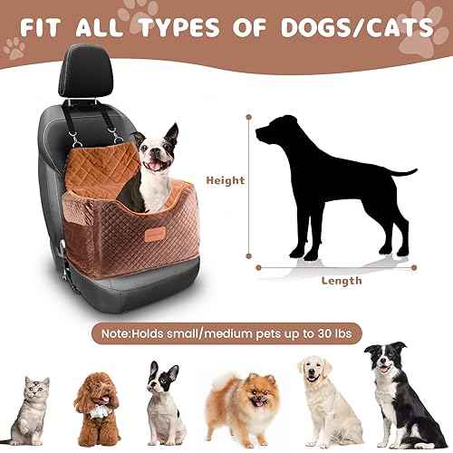 Memory Foam Booster Dog Car Seat with Washable Removable Cover (Brown / Small)