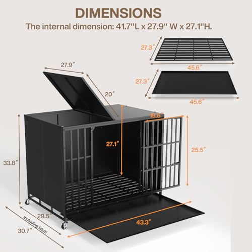 42 inch Heavy Duty Indestructible Dog Crate (43.3"L x 30.7"W x 33.8"H / Black)