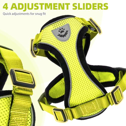 Cat Harness and Leash Set Escape Proof Reflective Cat Walking Harness Adjustable Soft Breathable Mesh Vest for Small Pets (S (NECK 9.5"-11", CHEST 13"-16") / Fluorescent Yellow)