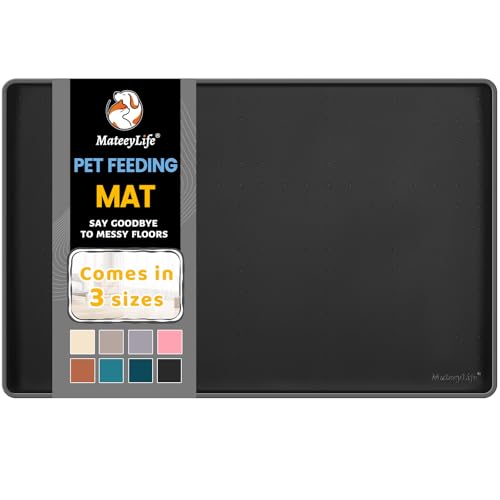 Silicone Cat & Dog Food Mat for Floors Waterproof (Black / 18''×12'')