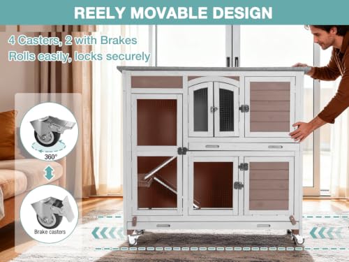 Rabbit Hutch Outdoor 2 Story Bunny Cage Large Wood Guinea Pig Cage ((Brown-Extra Large AIR77))