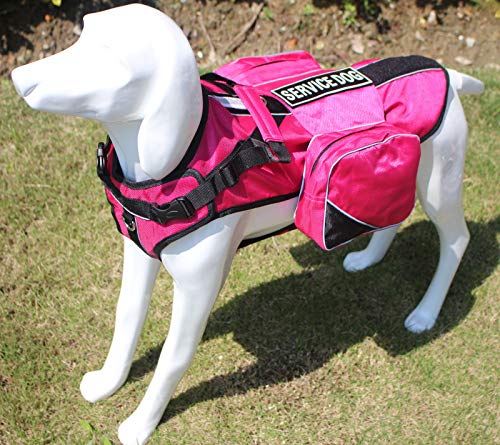 Dog Vest Harnesses with Saddlebag Backpack for Camping & Travel (S / Hot Pink)