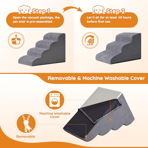 Dog Stairs for Small Dogs 19.7" H (Grey / 4-Step 19.7"H)