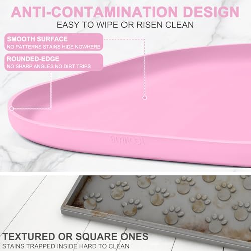 Waterproof Silicone Pet Food Mat with Raised Edge for Dog & Cat (Pink / 24"L x 16"W)