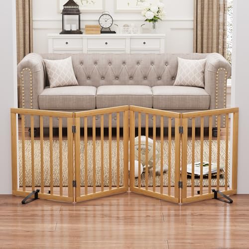 Natural 37 74" Wide Dog Gate for Stair (Bamboo Dog Gate Natural / 4 Panel - 74 inches Wide)