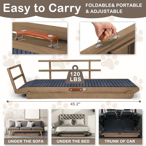 Dog Ramp for Bed (Light Brown & Dark Grey 1 / 45.2 inch long)