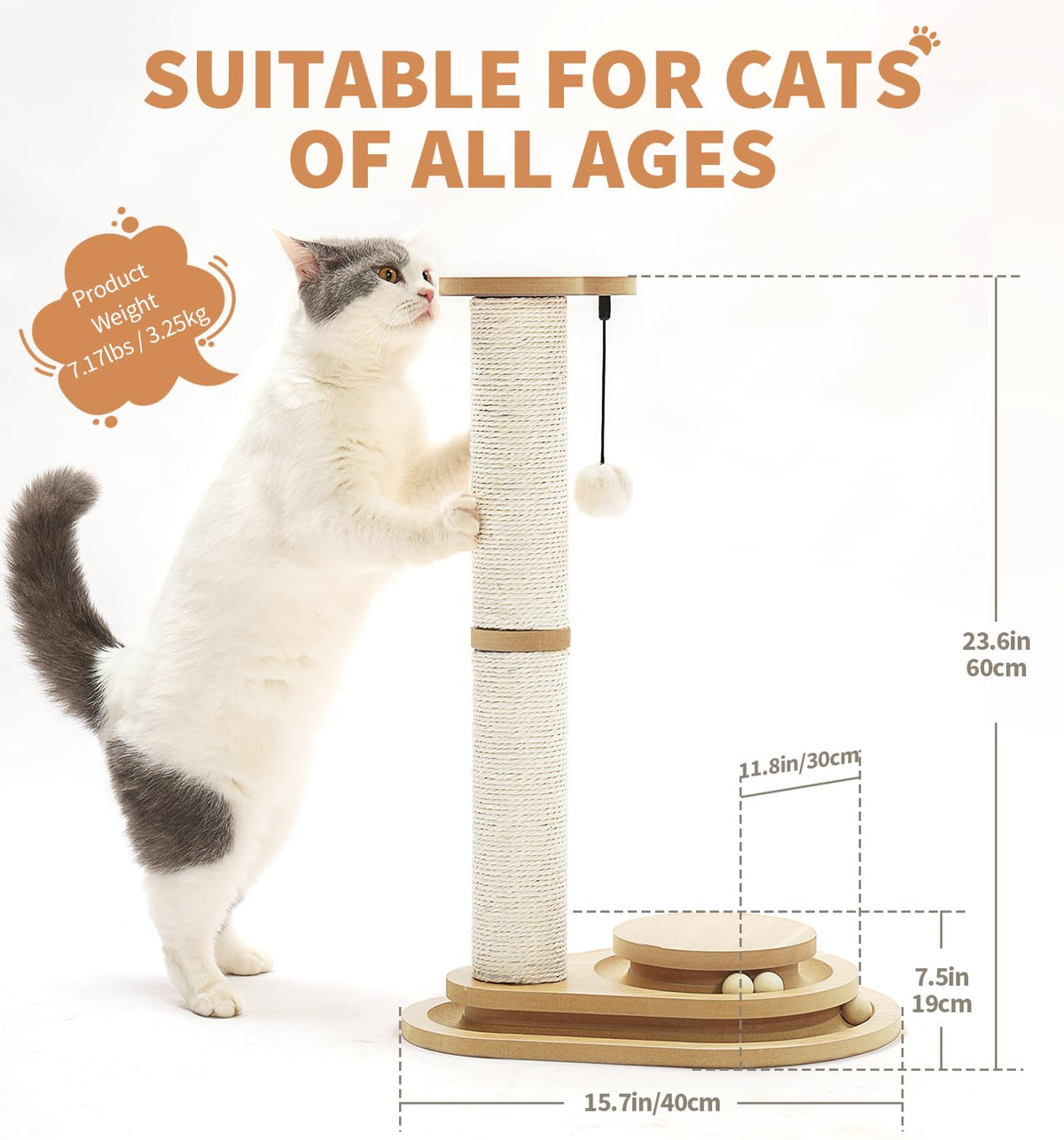 Made4Pets Cat Scratching Post for Indoor Cats with Ball Track 23.4" (23.4"H)