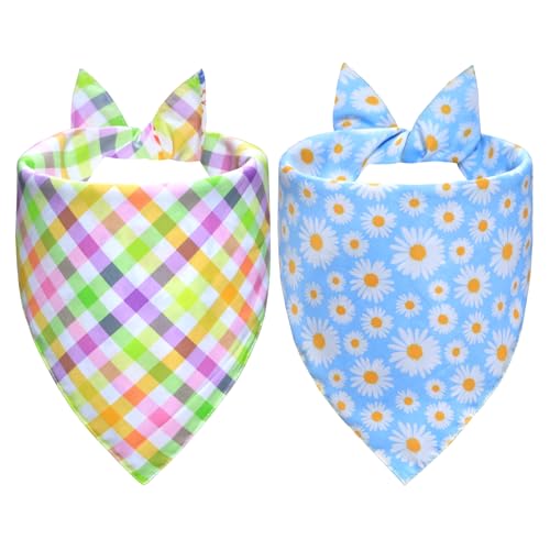 Spring Floral Dog Bandanas (White/Plaid, Black/Daisy (2-Sided) / Large)