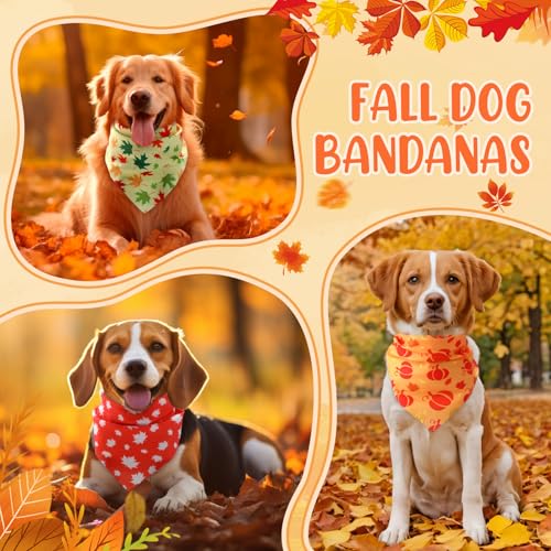 50 Pcs Thanksgiving Fall Dog Bandanas Bulk Pumpkin Maple Leaves Autumn Bandanas for Bibs Adjustable Scarf for Small Medium Large Pets Cats Costume (Leaves Pattern / 31.5 x 21.7 x21.7 Inch)
