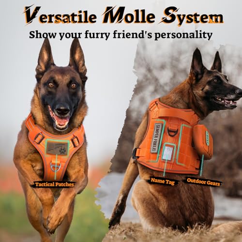 Tactical Dog Harness for Small Dogs (S(Chest:16.1"-31.5",Neck:15.4"-21.6",Back:7.1") / Orange)