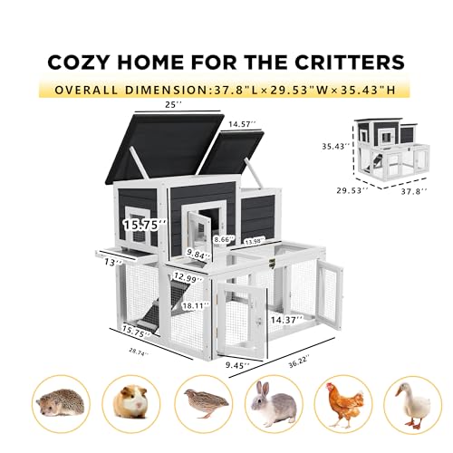 Outdoor Rabbit Hutch Wooden Bunny Cage for Small Animals (Gray+Black)