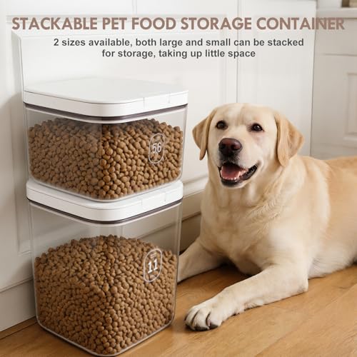 11 Lbs Airtight Dog Cat Food Storage Container and Dog Treat Containers BPA (White-11L-C)