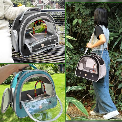 Portable Parrot Travel Cage Carrier with Small Swing Toy&Cage Colorful Toys Set Small Bird Parakeet Bag with Standing Perch Bird Carry Transport Bag (Pink / 12.0"L x 7.0"W x 12.0"H)