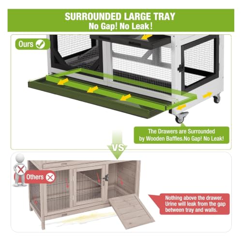 Rabbit Hutch Indoor Rabbit Cage with Wheels Outdoor Bunny House 2 Story Guinea Pig Cage with Leakproof Tarp Roof (Whiet)