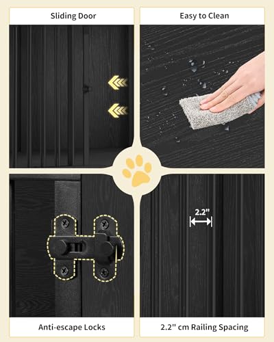 46.9" XXL Dog Crate Furniture Indoor Dog Kennel with Barn Door (Black / 46.9"L x 27.6"W x 34.7"H)