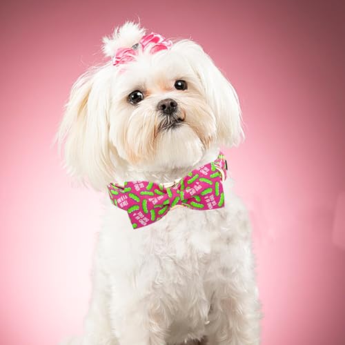 Dog Collar Dill Pickles Print Pet Collars with Bow Soft Cutton Boy Puppy Gift Adjustable Pink Bowtie Dog Collar for X (Pink Dill Pickles / X-Small (Pack of 1))