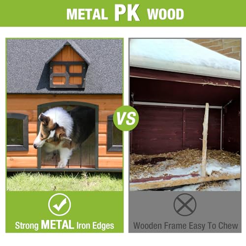 Dog House Outdoor with Strong Metal Frame Dog Kennel for Small to Medium Dogs Puppy Cage for Winter Weatherproof