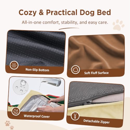 Orthopedic Dog Bed for Extra Large Dogs with Bolster (45.0"L x 35.0"W x 8.5"Th / Watermelon Mist)