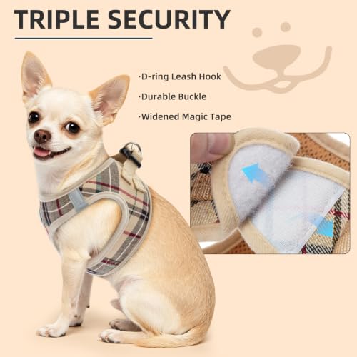 Adjustable Dog Harness Collar and Leash Set Step in No Pull Pet Harness for Small Medium Dogs Puppy and Cats Outdoor Walking Running (Beige / XS (CHEST 13"-14.5"))