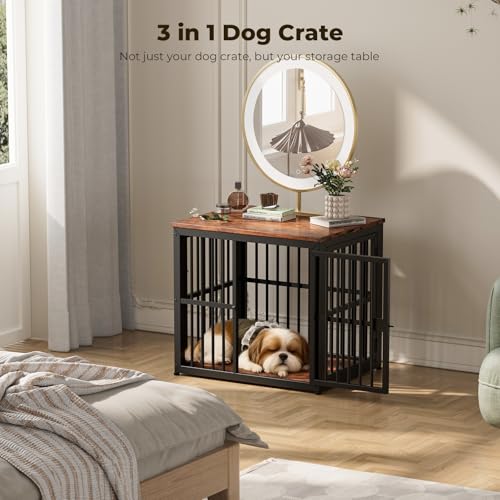 27'' Dog Crate Furniture with 3 Doors for Puppy Small Dogs (Brown / 26.9"L x 20.9"W x 24.0"H)