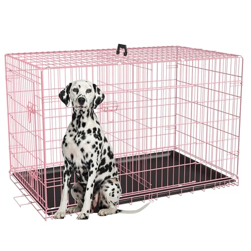 Extra Large Dog Crate Dog Kennel Cage with Double Door (Pink / 48.0"L x 29.0"W x 31.0"H)