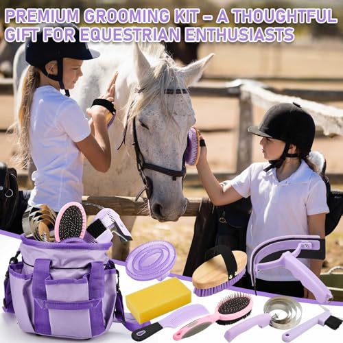 9 Pcs Horse Grooming Kit Tack Room Supplies (Classic / Purple)
