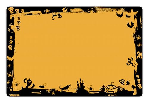 Halloween Pet Mat for Food and Water (Yellow Black)