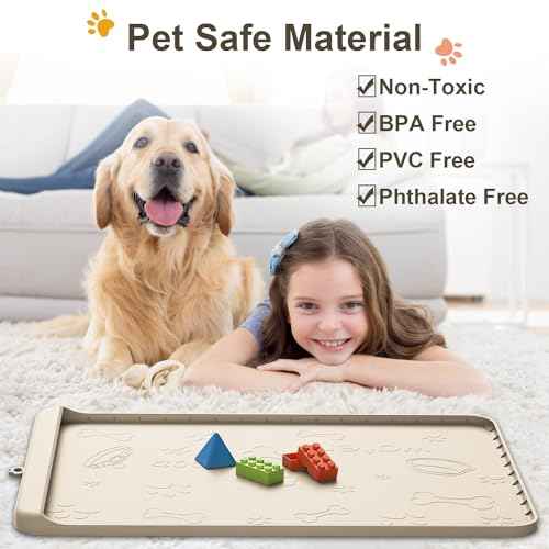Dog Food and Water Mat 28x20 Inch Sand Color (Sand / 28"L x 20"W)
