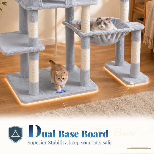 Cat Tree Tower with Stable Extended Base (Light Gray / 71.9 Inches)
