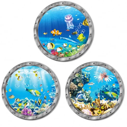 Ocean Animals World Under Sea Wall Decor Jellyfish Shark Fishes Coral 3pack (Blue 06)