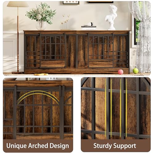 78" Double Dog Crate with Divider (Cognac Brown / 78.0"L x 23.8"W x 31.7"H)