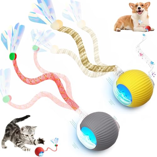 2 Packs Speed 2.0 Tail Interactive Cat Toys for Indoor Cats (Yellow+Grey)