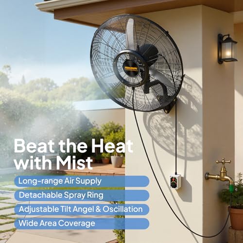 26" Wall Mount Mist Fan with Spray Ring & BLDC Motor