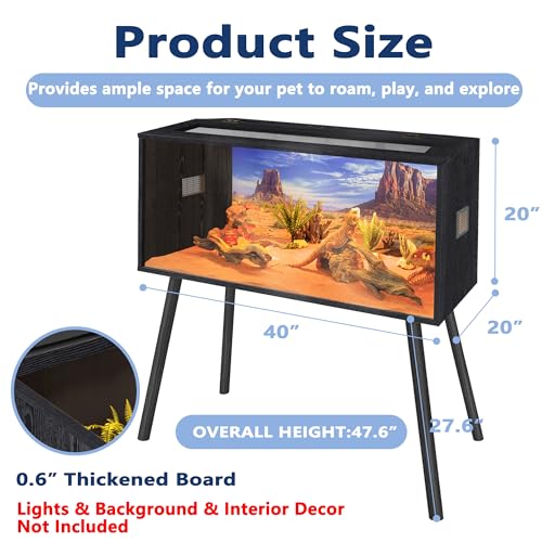 63 Gallon Reptile Tank (Black / 63 gallons,40x20x20 inch)