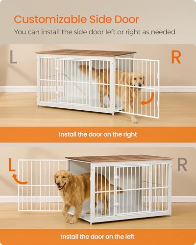 48" Dog Crate Furniture (Rustic White + Honey Brown / 48.0"L x 29.0"W x 29.0"H)